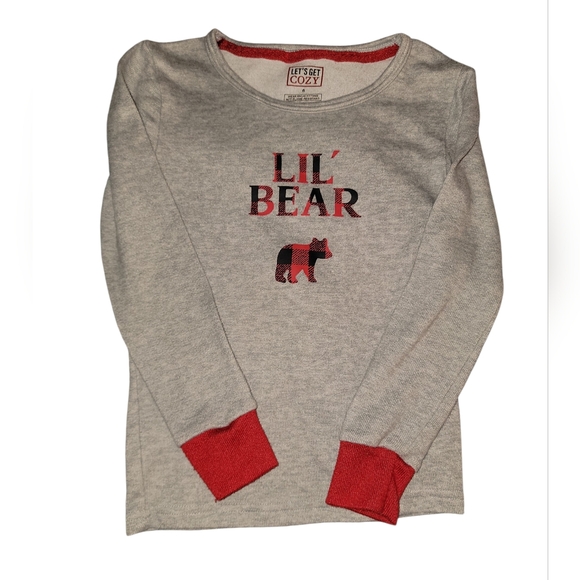 Let's Get Cozy Other - Lil' Bear Gray and Red Pajama Top Size 6 Long Sleeve Top